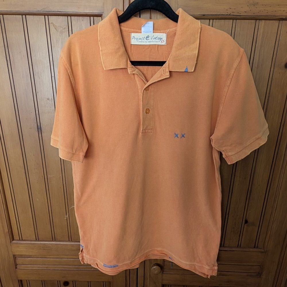 Project E Men's Distressed Orange Polo Shirt